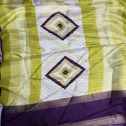 IMG_0598 Purple pallu of Semi Dola Silk Saree with gold zari-style stripes