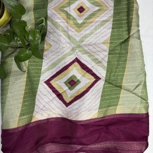 ivory, green and magenta saree