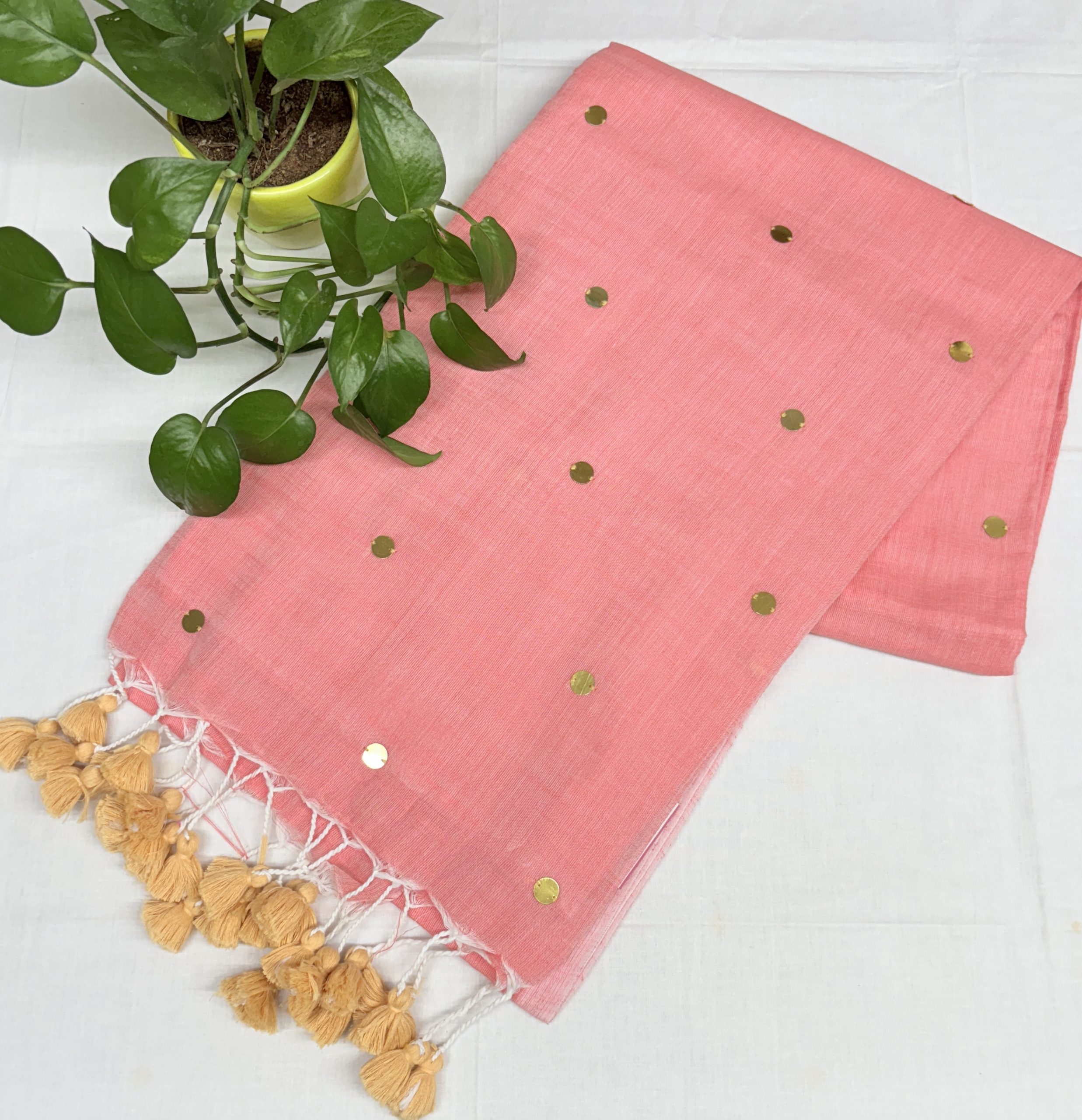 peach-pink khadi saree