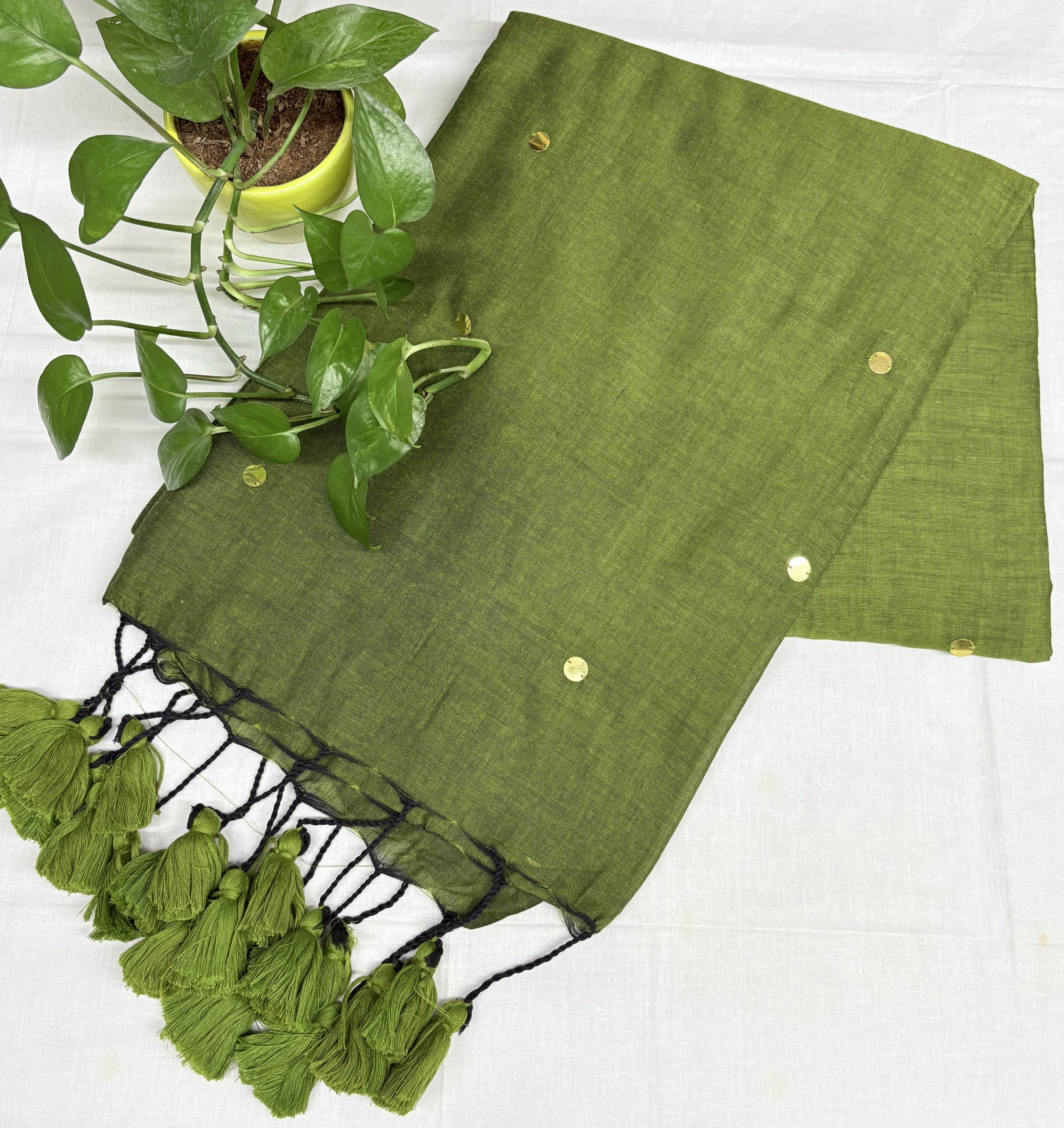 Olive Green khadi saree