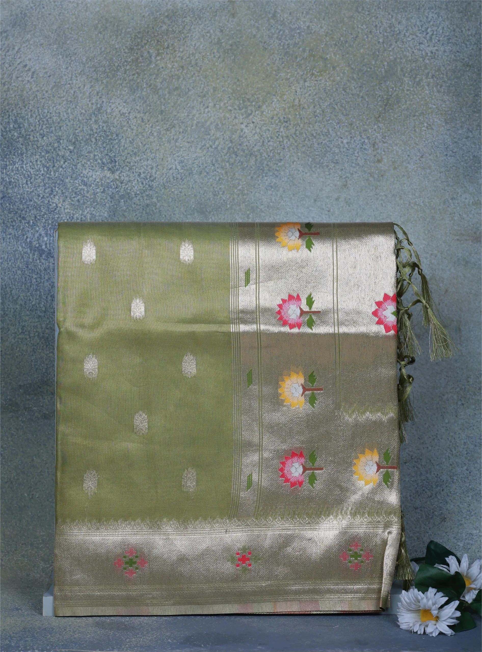 Olive Green Tissue Paithani