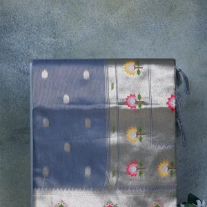 Steel Blue Tissue Paithani Saree