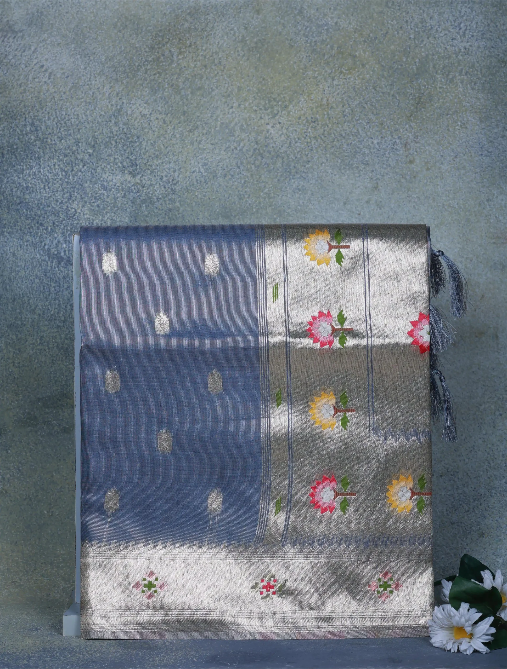 1 Steel Blue Tissue Paithani Saree