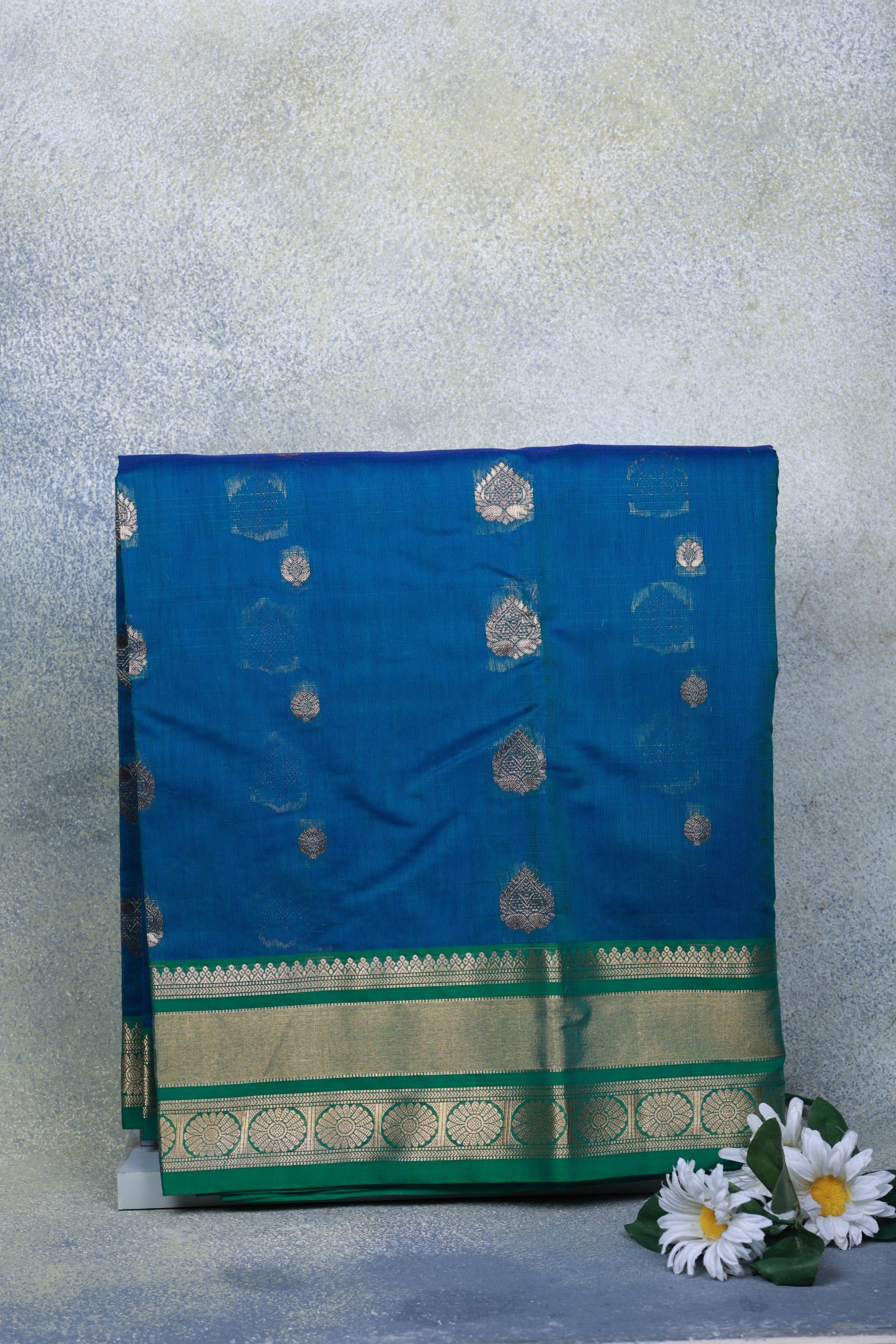 195A6658 Blue Colour Pure Silk Cotton Saree