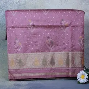 Rose Pink Semi Raw Silk Saree poorna boutique