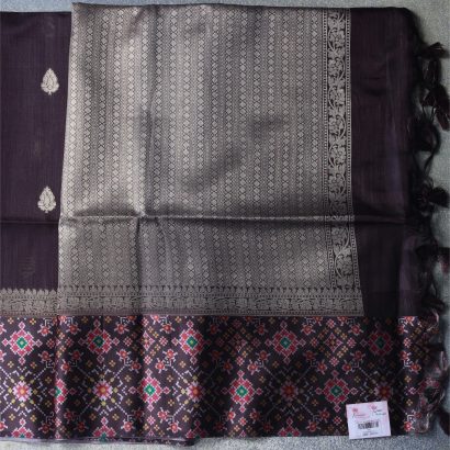 Cofee brown raw silk saree available at Poorna Boutique, Pallikaranai, Chennai