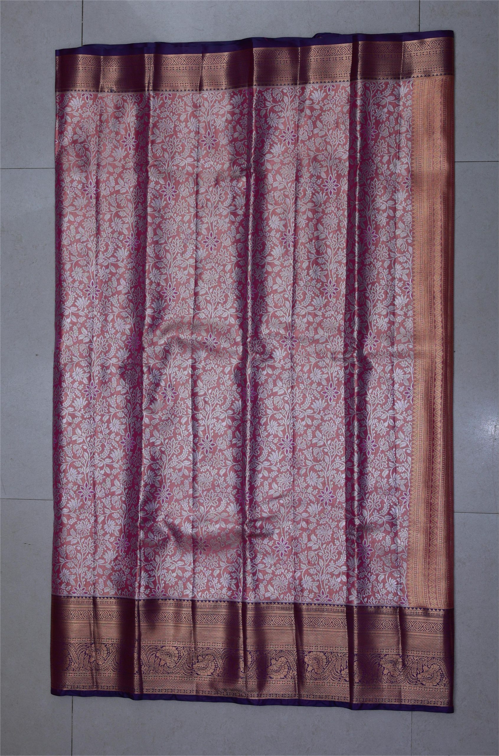 Mauve Pink Semi Tissue Silk Saree with Wine & Silver Zari Border – Premium Festive Wear Saree 1 pink Semi Tissue Silk Saree