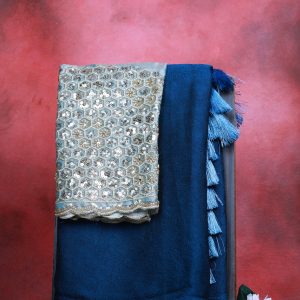 Navy Blue Crushed Chiffon Saree