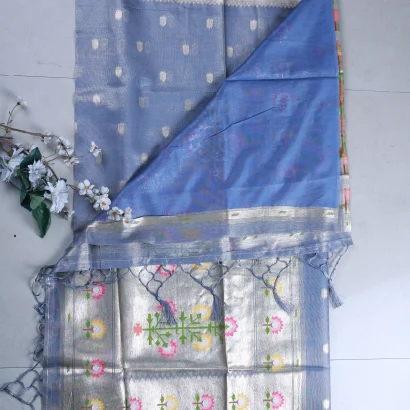 3 Steel Blue Tissue Paithani Saree