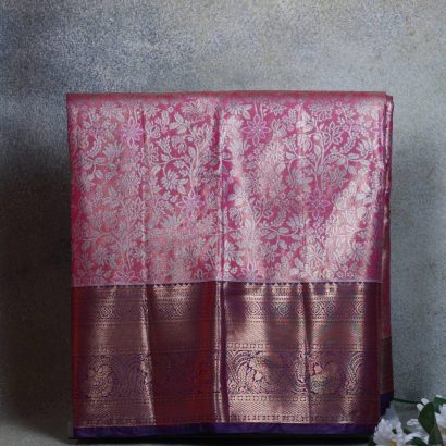 Mauve Pink Semi Tissue Silk Saree with Wine & Silver Zari Border – Premium Festive Wear Saree 4 Semi Tissue Silk Saree