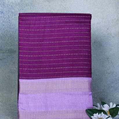 Purple Semi Dola Silk Saree with Beige Zari Border – Elegant Festive & Office Wear Saree 3 Purple Semi Dola Silk