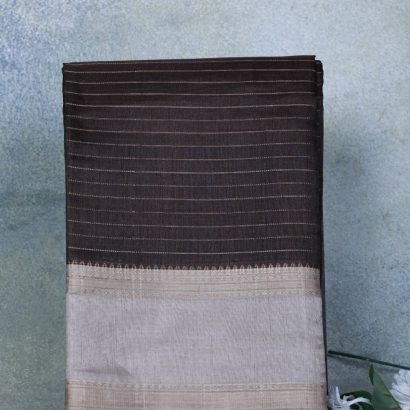 Chocolate Brown Semi Dola Silk Saree with Beige Zari Border – Elegant Festive & Office Wear Saree 3 Semi Dola Silk Chocolate Colour