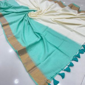 aqua green mul mul saree