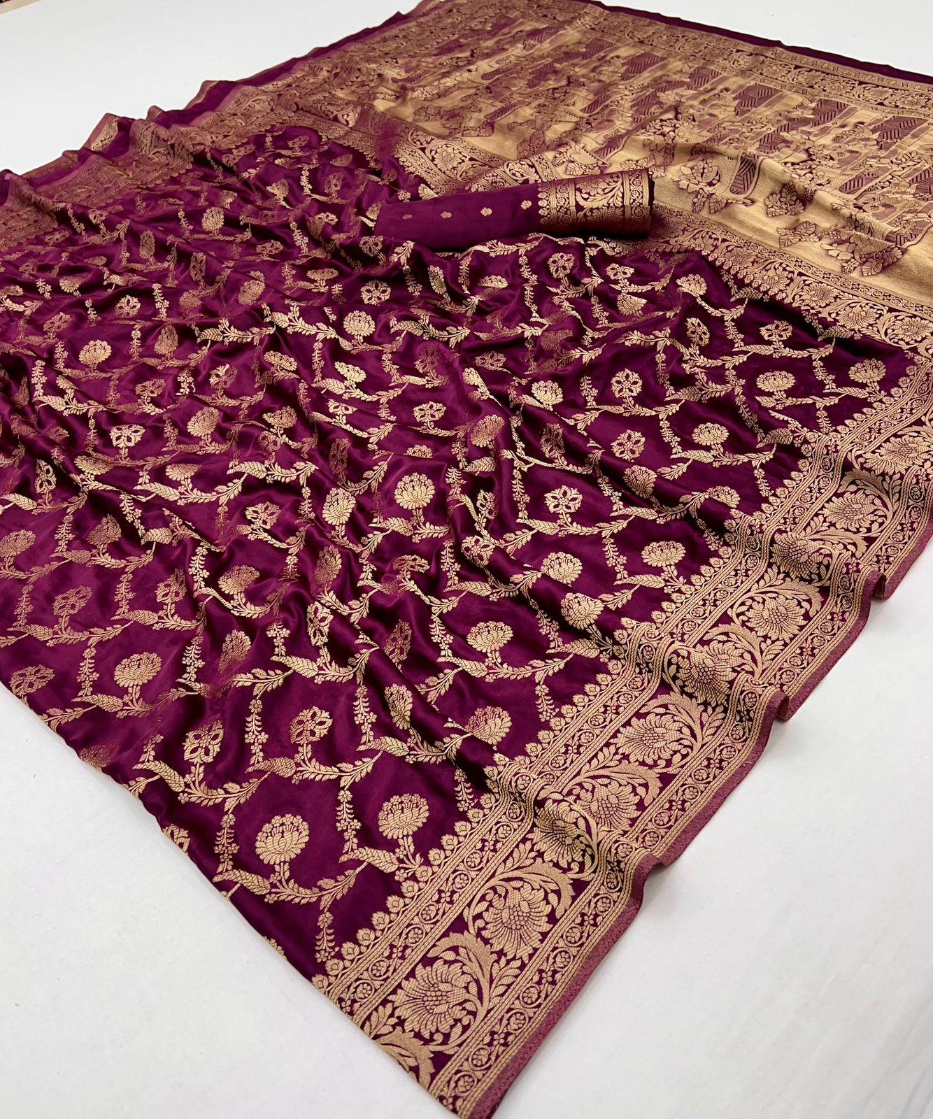 banarasi-saree-maroon Burgundy Banarasi saree available AT Poorna boutique, Chennai