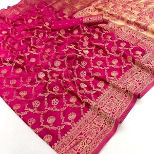 rani pink Banarasi saree at Poorna boutique Pallikaranai Chennai