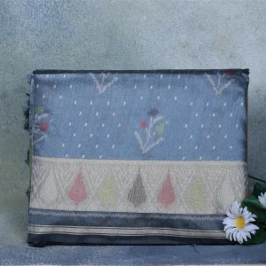 Steel Blue Semi Raw Silk Saree