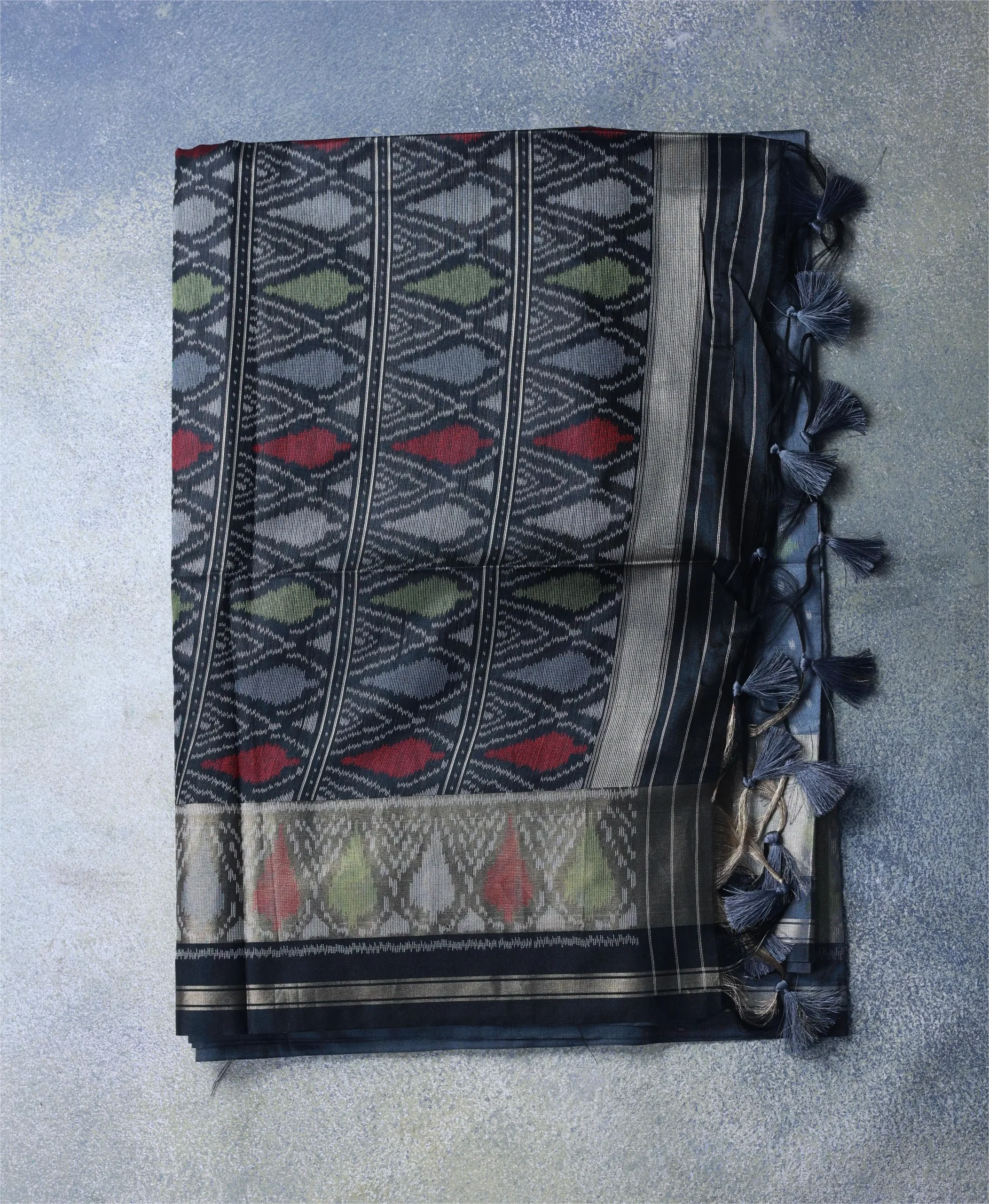 Steel Blue Semi Raw Silk Saree with Woven Floral Motifs & Contrast Border – Elegant Festive Wear Saree. 1 Steel Blue Semi Raw Silk Saree with Woven Floral Motifs & Contrast Border – Elegant Festive Wear Saree.