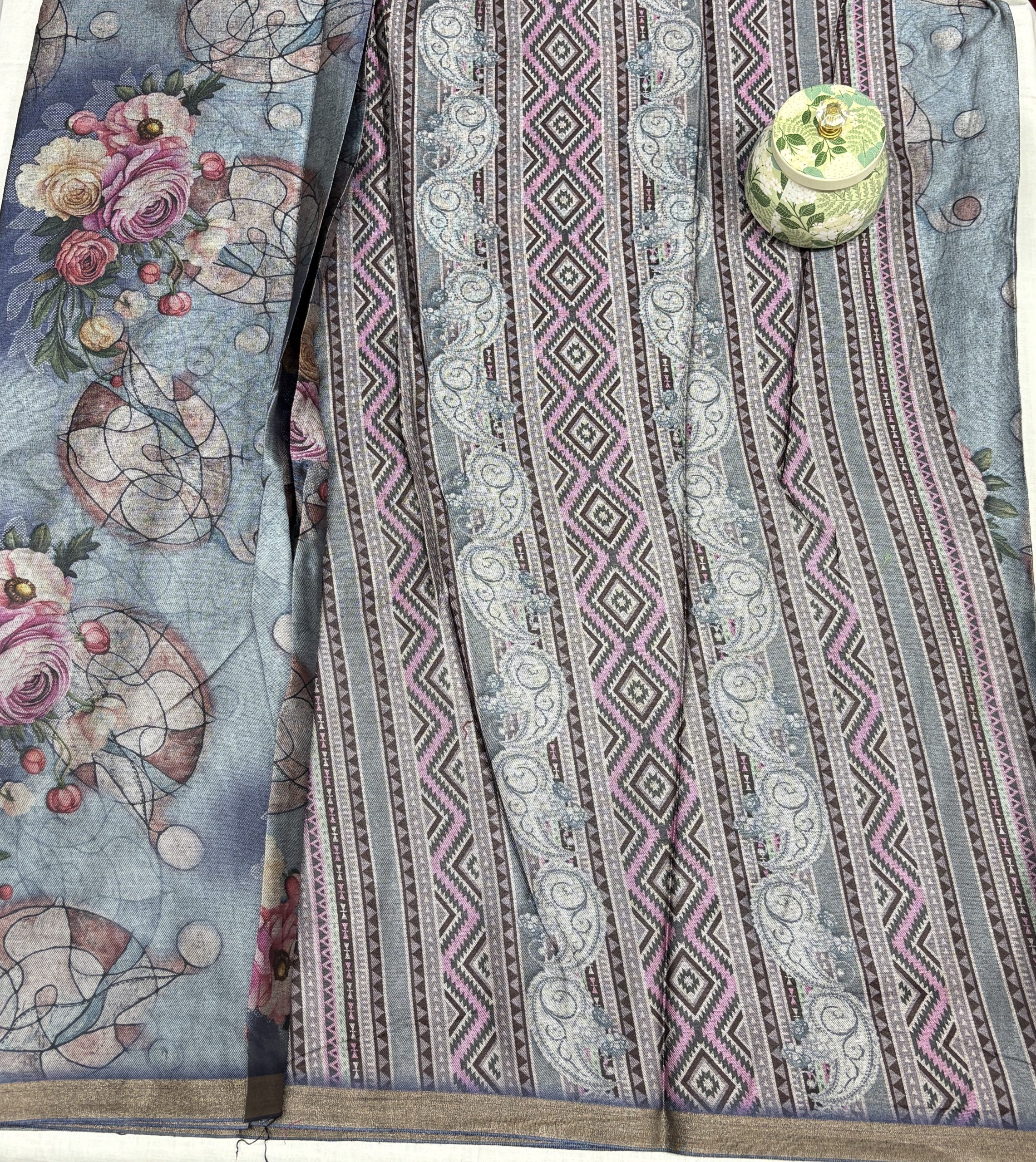 Soft Tassar Printed Saree – Multicolor Abstract Waves 1 Tassar Printed Saree