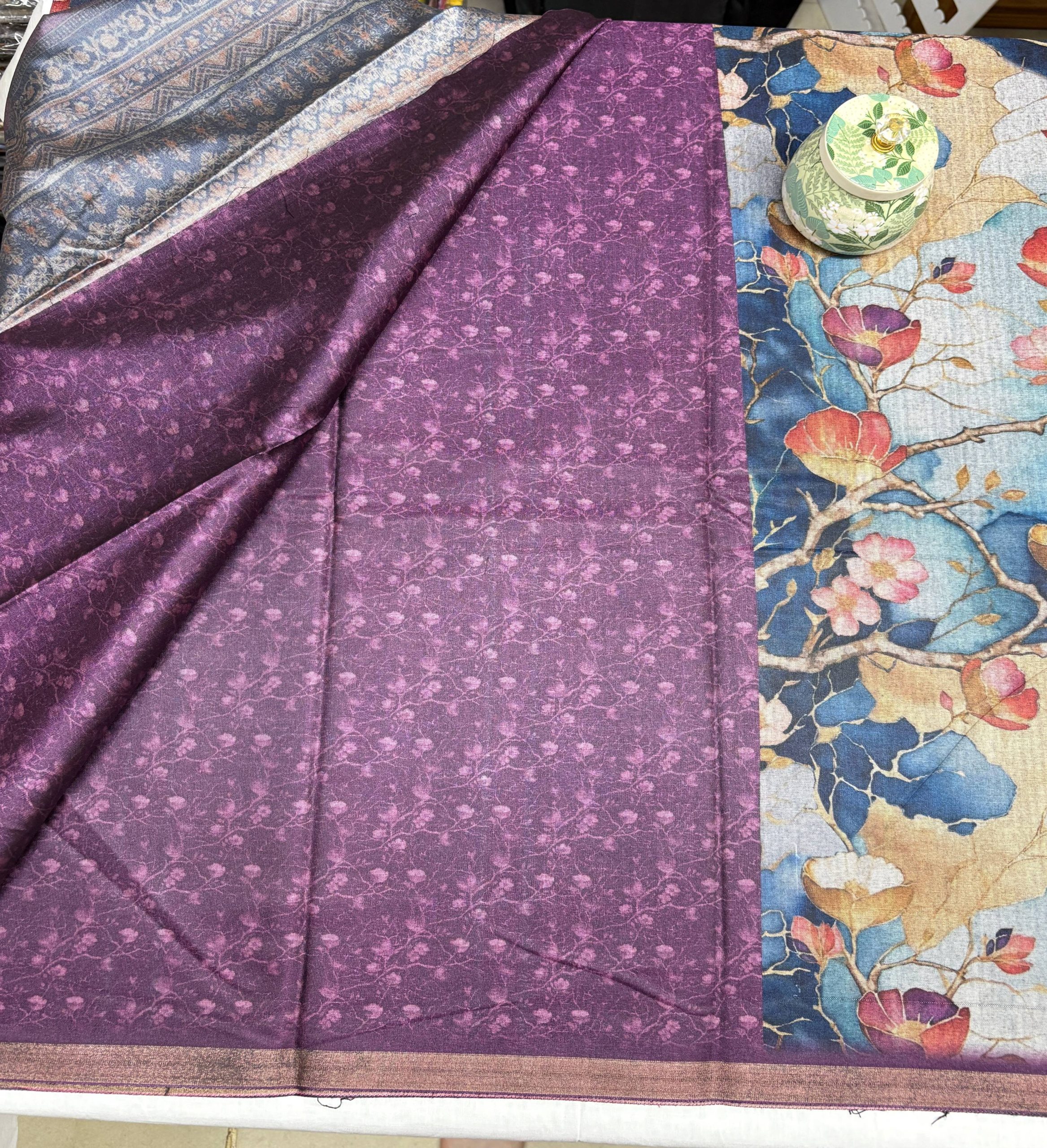 Tussar Silk Saree, digital print, contemporary drape. 2 Soft Tassar Printed Saree