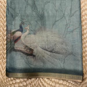 Bluish Green Tissue Linen Digital Printed