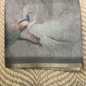 Grey tissue linen Digital Printed Saree