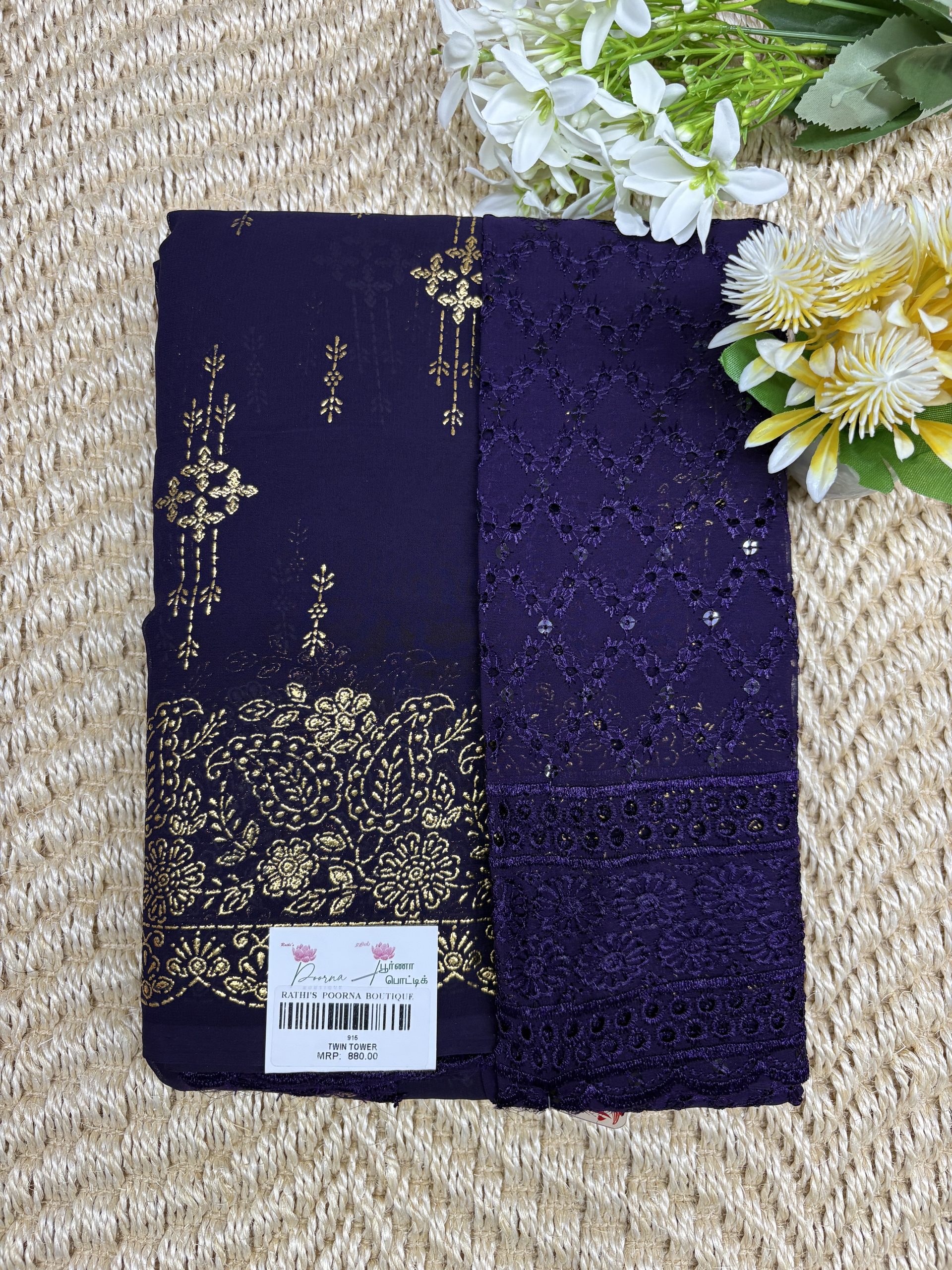 IMG_3911 Navy Blue Crushed Chiffon Saree with Designer Sequin Blouse