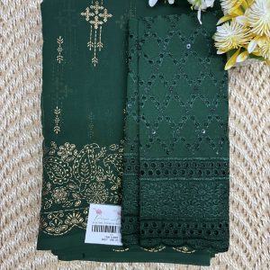 Emerald Green Crushed Chiffon Saree with Sequin Blouse | Price Rs.880 | Poorna Boutique