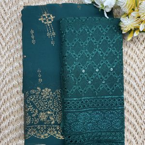Buy Bottle Green Crushed Chiffon Saree with Sequin Blouse | Price Rs.880 | Poorna Boutique