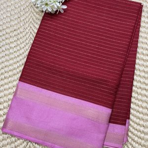 Maroon semi dola silk saree with baby pink border