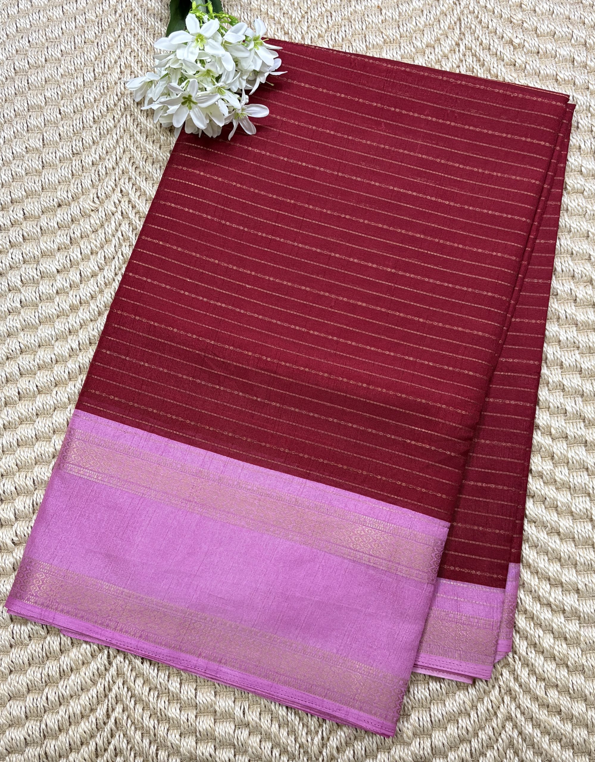 IMG_E3787 Maroon semi dola silk saree with baby pink border