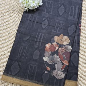 Limited Edition black floral Roman silk saree with golden border
