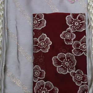 soft silver grey saree deep maroon blouse poorna boutique