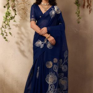 Home 20 Navy Blue Pure Munga Silk Saree