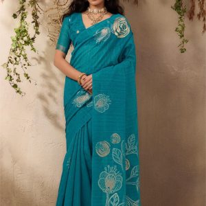 Home 20 Munga Saree sea blue colour available at Poorba boutique