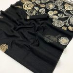 Black Munga Silk Saree with Floral Weaving
