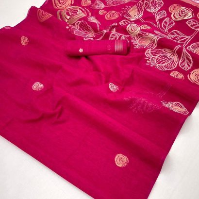 Rani Pink Pure Munga Silk Saree