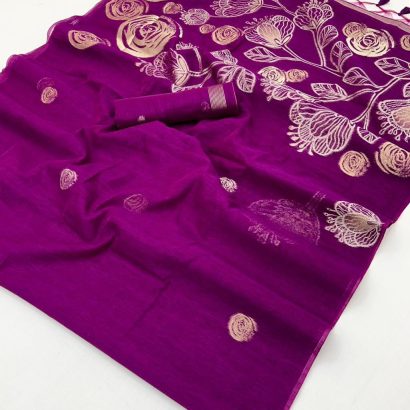 Premium purple pure Munga silk saree – exquisite floral handloom weaving 2 Purple Pure Munga Silk Saree with Floral Weaving available at Poorba boutique