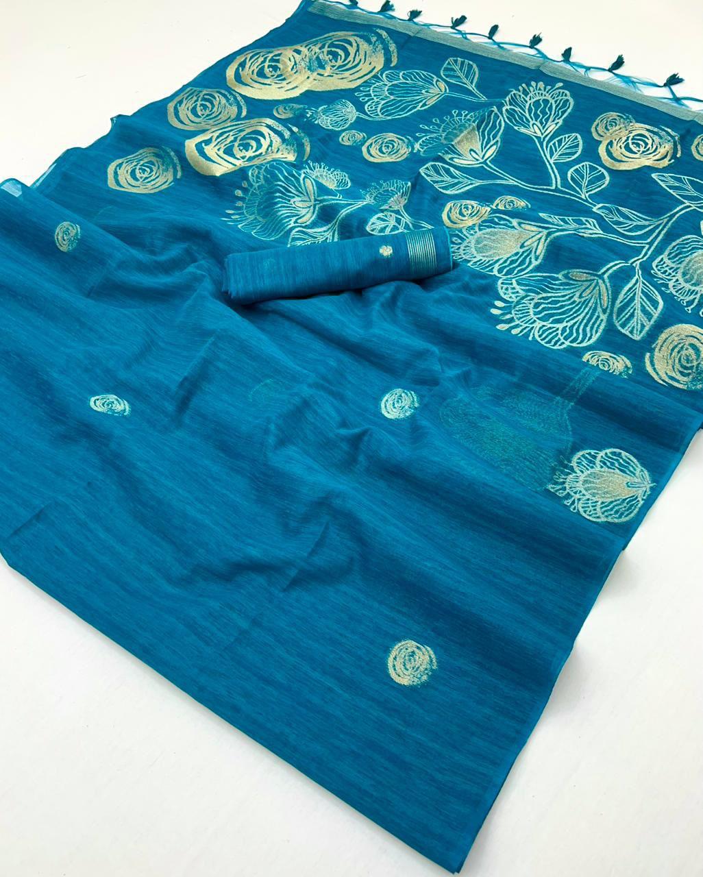 seablue-saree Munga Saree sea b;ue colour available at Poorba boutique