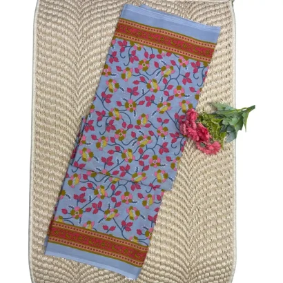 Elegant grey Jaipur cotton Saree with floral design