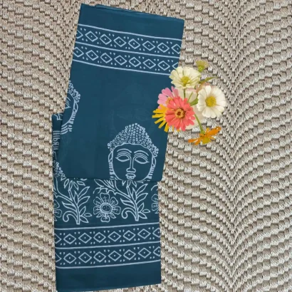 Elegant Buddha Motif Cotton Saree