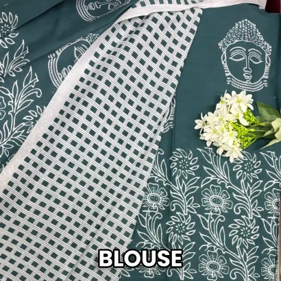 Elegant Buddha Motif Cotton Saree