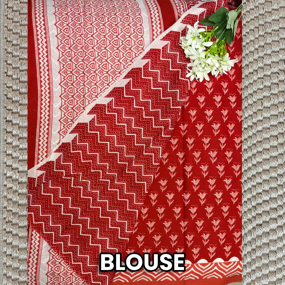 Stunning Red Jaipur cotton Saree | Price Rs.891| Poorna Boutique, Chennai 2 Stunning Red Jaipur cotton Saree blouse