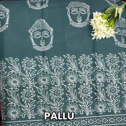 Elegant Buddha Motif Cotton Saree