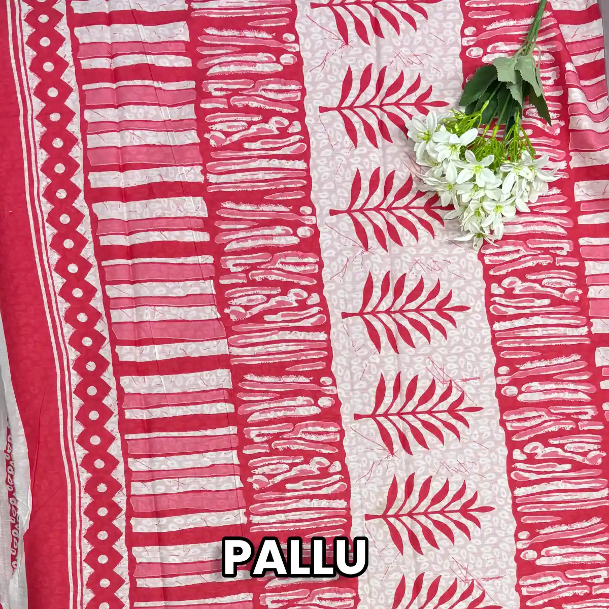 Graceful Peacock Motif Cotton Saree | Pink with Printed Blouse Piece | Price Rs.891| Poorna Boutique, Chennai 1 Graceful Peacock Motif Cotton Saree pallu