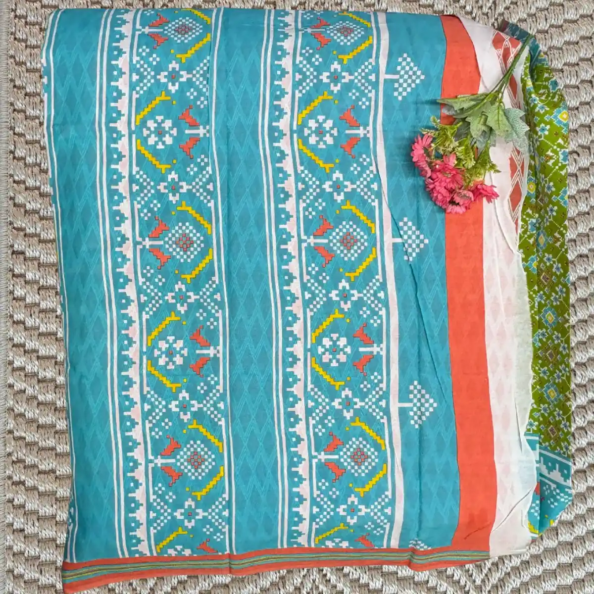 Stunning Green Jaipur cotton Saree | Price Rs.891| Poorna Boutique, Chennai 2 Stunning Green Jaipur cotton Saree pallu