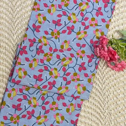 Elegant grey Jaipur cotton Saree with floral design | Price Rs.891| Poorna Boutique, Chennai