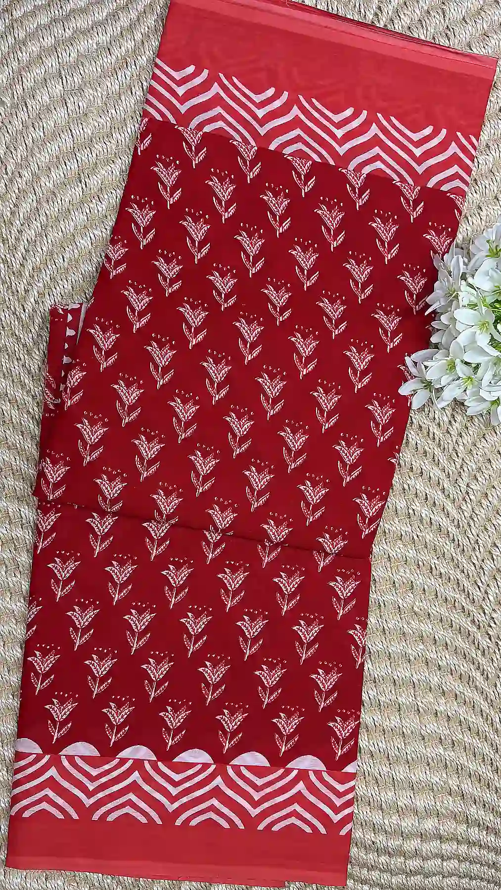 cotton-saree-leaf-motif Stunning Red Jaipur cotton Saree , Price Rs.891, Poorna Boutique, Chennai