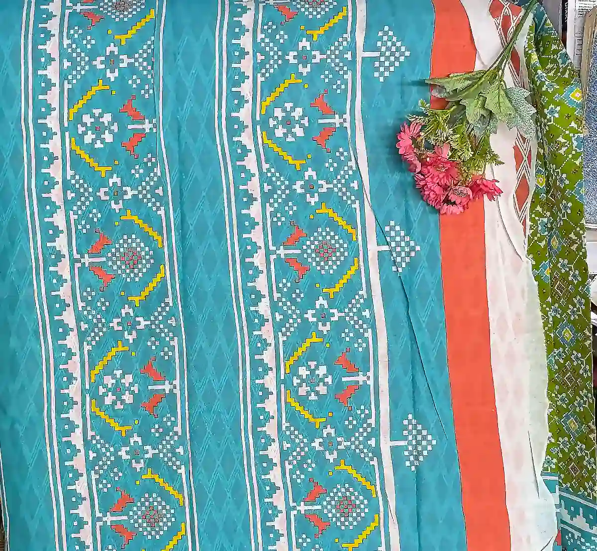 Beautiful green Jaipur cotton Saree pallu Price Rs.891 Poorna Boutique, Chennai
