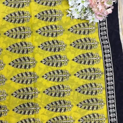 Elegant black color Jaipur cotton Saree pallu