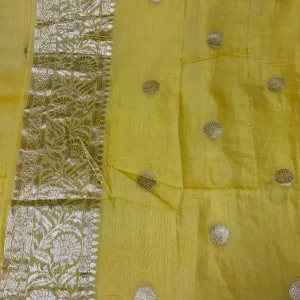 Elegant Semi Silk Saree yellow colour blouse saree Poorna boutique, Pallikaranai, Chennci